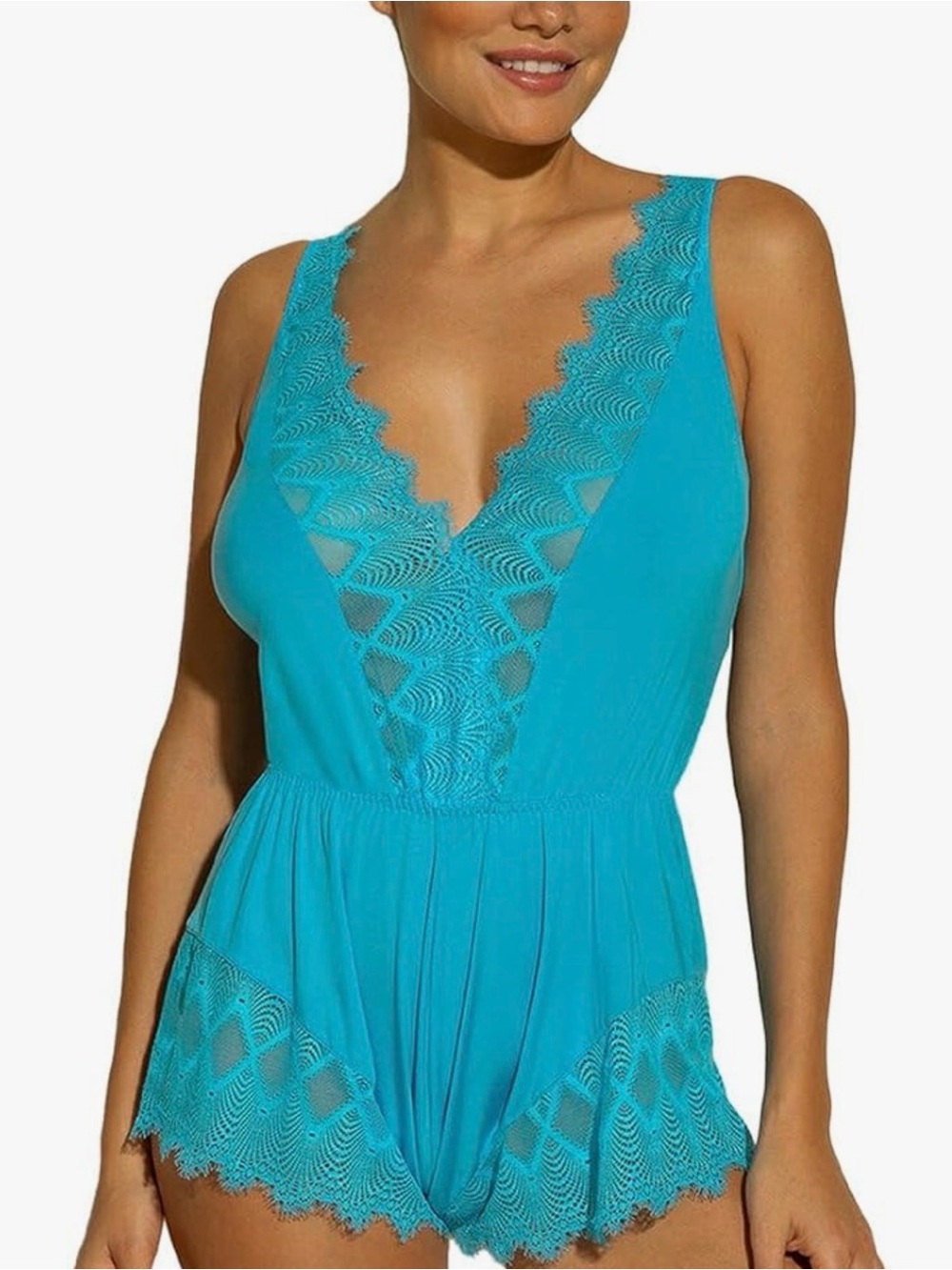 Cosabella Turquoise Lace-Trim Sleep Romper